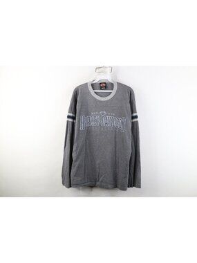 Vintage Y2K 2007 Harley Davidson Mens Large Striped Long Sleeve T-Shirt Gray USA